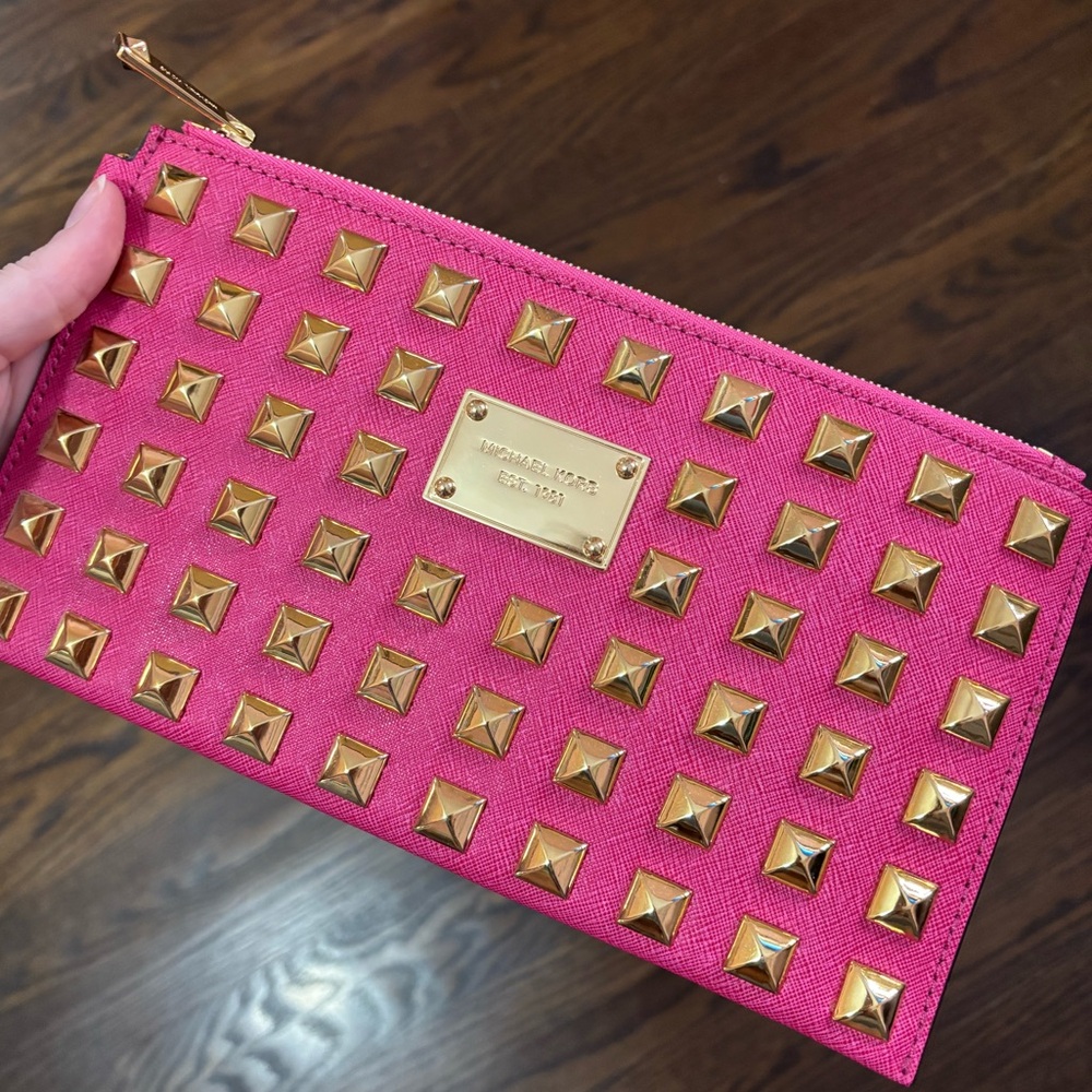 Michael Kors Pink and Gold Studded Wristlet